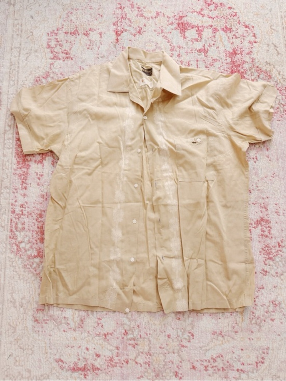 Oliver’s Ltd, Men’s Vintage Beige Short-Sleeve Button-Up Shirt